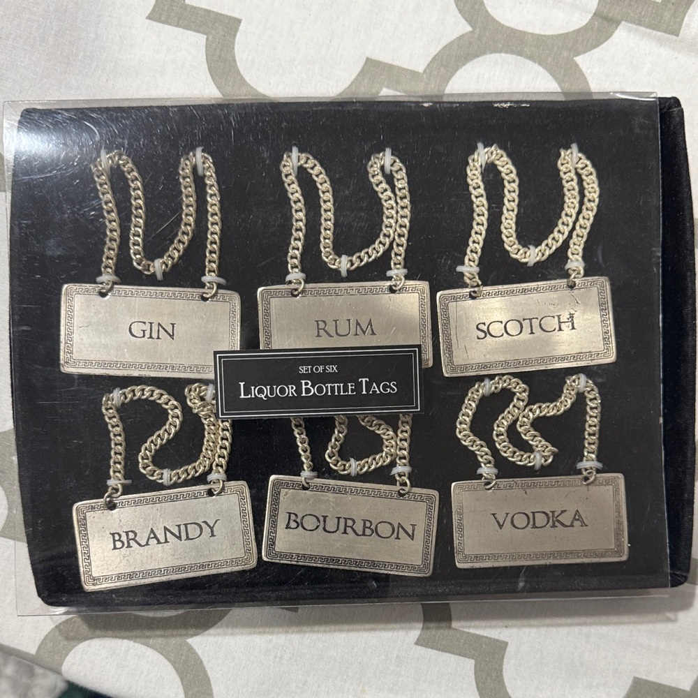 Silver Liquor Bottle Tags Set